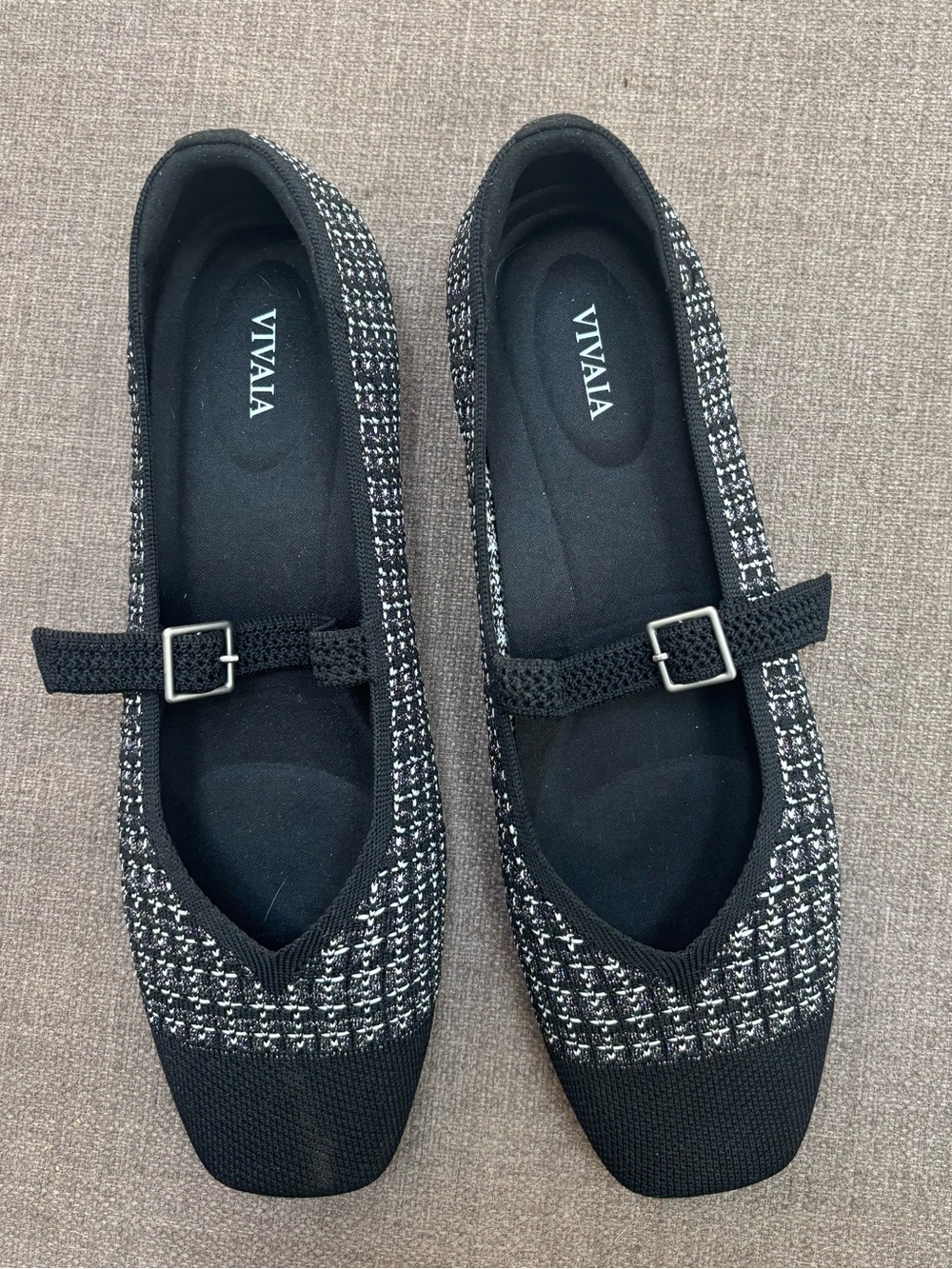 VIVAIA Women's Black Tweed Mary Jane Flats with Buckle Strap